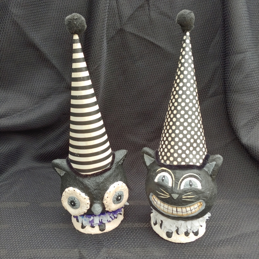 Halloween Cat and Owl with Hats Vintage Style Decor